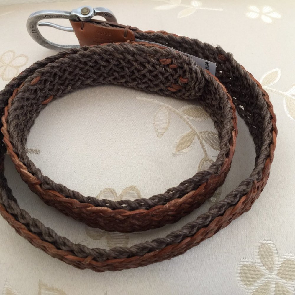 JOHN VARVATOS Mens ITALY Leather Braided Belt Silver Buckle Lt. Brown Sz 38 NEW - Picture 6 of 8